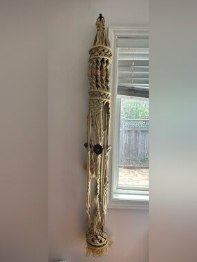 Handmade Vintage Macramé Hanging Plant Holder in Natural Beige 60 inches